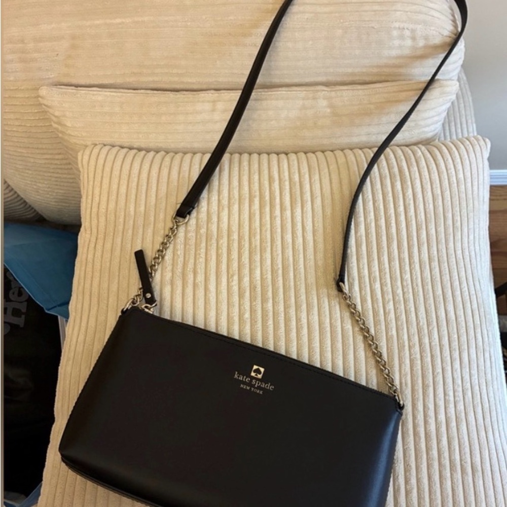kate spade Black Leather Shoulder Bag with Gold Logo